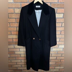 Vintage Forecaster Of Boston Black 100% Wool Double Breasted Long Jacket USA 7/8